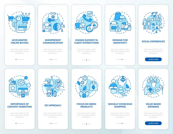 Customer needs blue onboarding mobile app screen set — Vetor de Stock