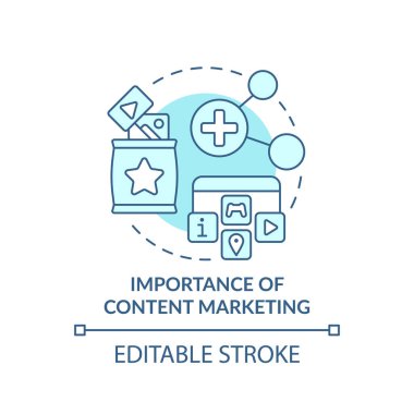 İçerik pazarlama turkuaz konsept simgesinin önemi. Müşteri davranışı eğilimi soyut fikir ince çizgi çizimi. İzole bir taslak çizim. Düzenlenebilir felç. Arial, Myriad Pro-Kalın yazı tipleri