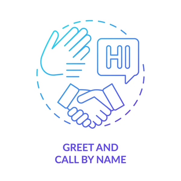 Greet and call by name blue gradient concept icon — Stock Vector