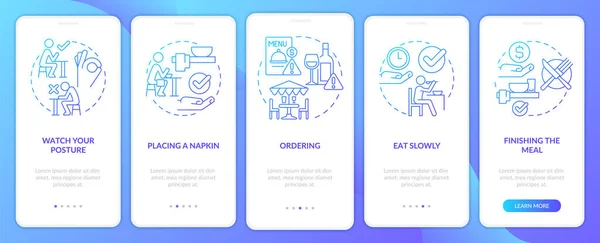 Restaurant etiquette blue gradient onboarding mobile app screen — Stock Vector