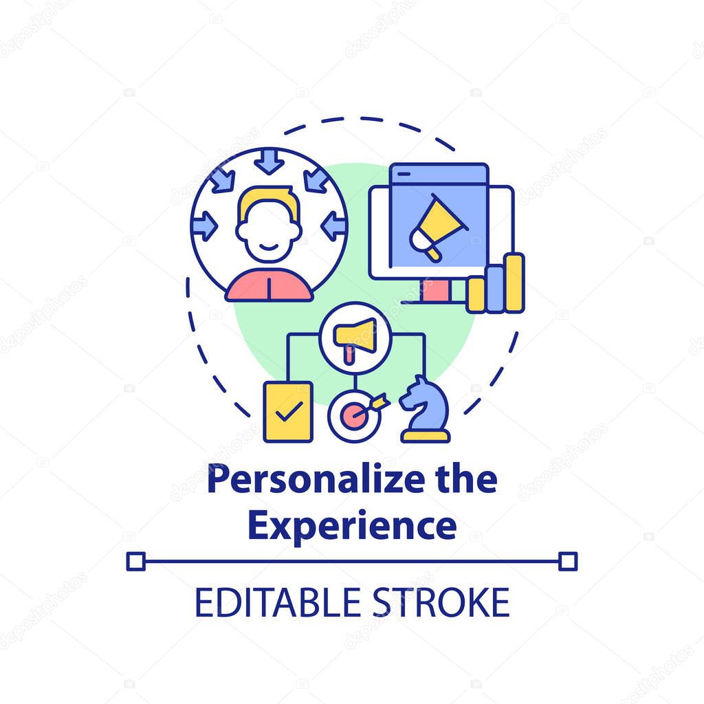 Personalize experience concept icon. Target audience. Customer attention span abstract idea thin line illustration. Isolated outline drawing. Editable stroke. Arial, Myriad Pro-Bold fonts used