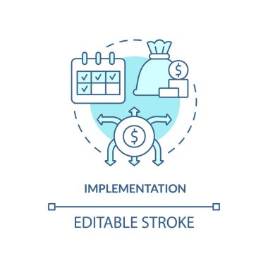Turkuaz konsept ikonu uygulanıyor. Değiştirilmiş finansal plan. Bütçelendirme süreci soyut fikir ince çizgi çizimi. İzole bir taslak çizim. Düzenlenebilir felç. Arial, Myriad Pro-Kalın yazı tipleri