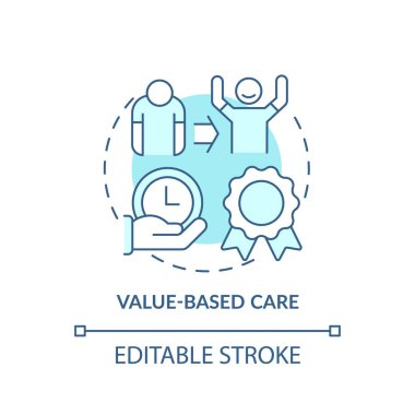Değer tabanlı turkuaz konsept ikonu. Hasta iyileştirme pratiği. Davranışsal trend soyut fikir ince çizgi çizimi. İzole bir taslak çizim. Düzenlenebilir felç. Arial, Myriad Pro-Kalın yazı tipleri