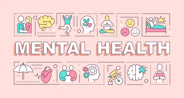 Mental Health Word Concepts Pink Banner Psychologist Support Infographics Icons — Stock Vector