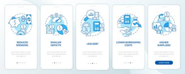 Mobil uygulama ekranında dengeli bütçe gereksinimleri. Çizgisel kavramlarla dolu 5 aşamalı grafik talimatları. UI, UX, GUI şablonu. Kullanılan sayısız Pro-Kalın, Düzenli yazı tipleri