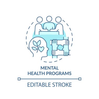 Akıl sağlığı programları turkuaz konsept simgesi. Grup bakımı. İş yerindeki psikoloji trendi soyut fikir ince çizgili illüstrasyon. İzole bir taslak çizim. Düzenlenebilir felç. Arial, Myriad Pro-Kalın yazı tipleri