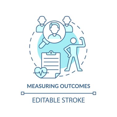Sonuçlar turkuaz konsept simgesi ölçülüyor. Terapi kontrolü sağlıyor. Davranışsal soyut fikir ince çizgi çizimi. İzole bir taslak çizim. Düzenlenebilir felç. Arial, Myriad Pro-Kalın yazı tipleri