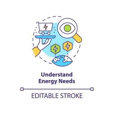 Enerjinin kavram simgesine ihtiyacı olduğunu anlamak. Enerji stratejisi soyut fikir ince çizgi çizimine geçin. Tüketimi tahmin et. İzole bir taslak çizim. Düzenlenebilir felç. Arial, Myriad Pro-Kalın yazı tipleri