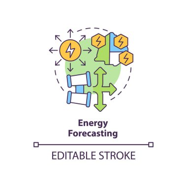 Enerji tahmini konsept simgesi. Stratejik enerji planlaması soyut fikir ince çizgi çizimi. Arz ve talebi tahmin et. İzole bir taslak çizim. Düzenlenebilir felç. Arial, Myriad Pro-Kalın yazı tipleri