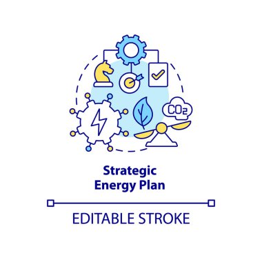 Stratejik enerji planı konsepti simgesi. Enerji stratejisi oluşturmak soyut fikir ince çizgi çizimi. Karbon ayak izini azalt. İzole bir taslak çizim. Düzenlenebilir felç. Arial, Myriad Pro-Kalın yazı tipleri