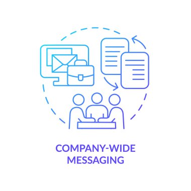 Company wide messaging blue gradient concept icon. Corporate interaction. Solving for customer need abstract idea thin line illustration. Isolated outline drawing. Myriad Pro-Bold font used