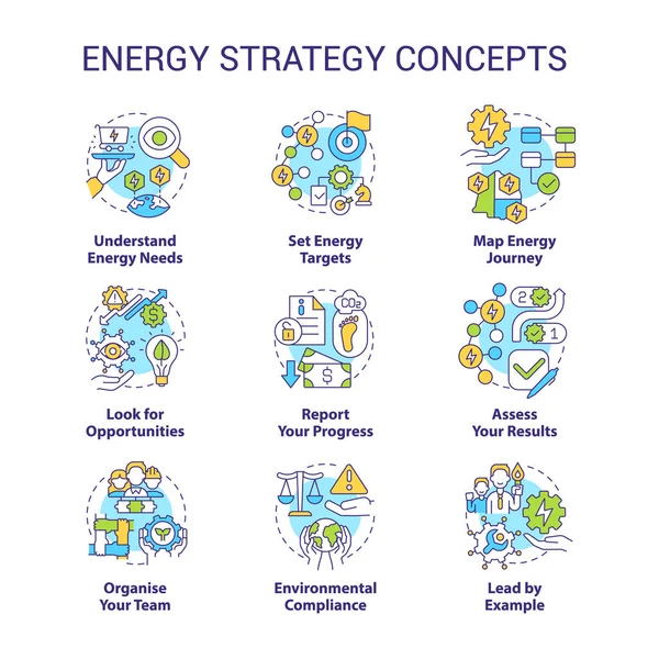 Energy Strategy Concept Icons Set Managing Energy Consumption Idea Thin —  Vetores de Stock