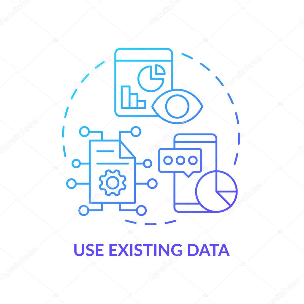 Use existing data blue gradient concept icon. Marketing research. Identifying customer needs abstract idea thin line illustration. Isolated outline drawing. Myriad Pro-Bold font used