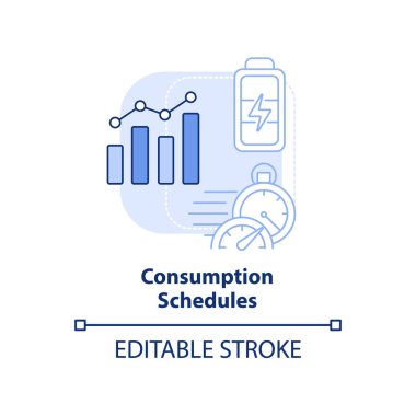 Tüketim takvimi mavi ışık konsept simgesini belirler. Enerji stratejisi, soyut fikir, ince çizgi çizimi. İzole bir taslak çizim. Düzenlenebilir felç. Arial, Myriad Pro-Kalın yazı tipleri
