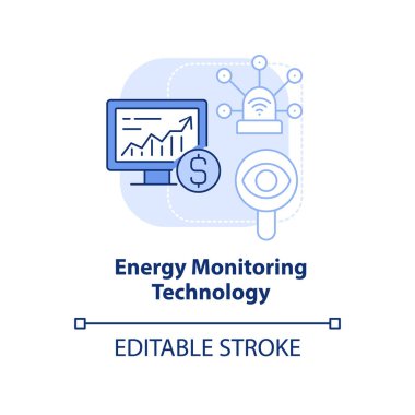 Enerji izleme teknolojisi mavi ışık konsept simgesi. Enerji stratejisi kısmı soyut fikir ince çizgi çizimi. İzole bir taslak çizim. Düzenlenebilir felç. Arial, Myriad Pro-Kalın yazı tipleri