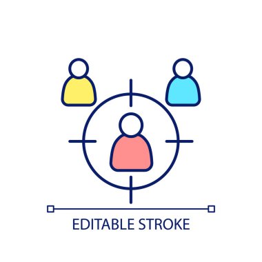 Target audience RGB color icon. Marketing aim. Community and society. Crowd and group of people. Isolated vector illustration. Simple filled line drawing. Editable stroke. Arial font used