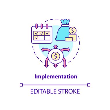 Uygulama konsepti simgesi. Değiştirilmiş finansal plan. Bütçelendirme süreci soyut fikir ince çizgi çizimi. İzole bir taslak çizim. Düzenlenebilir felç. Arial, Myriad Pro-Kalın yazı tipleri