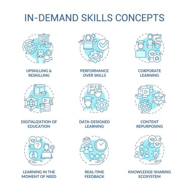 Talep becerilerinde turkuaz konsept simgeleri ayarlandı. Öldürme ve yeniden öldürme fikri ince çizgi renkli çizimler. Geri bildirim. İzole semboller. Düzenlenebilir felç. Kullanılan Roboto-Orta, Myriad Pro-Kalın yazı tipleri