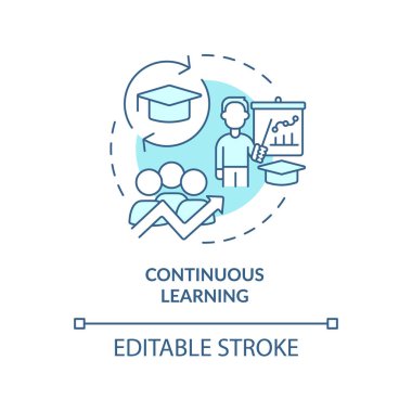 Sürekli öğrenme turkuaz konsept ikonu. Soyut fikirlere devam etmek için son moda yetenek ince çizgi çizimi. İzole bir taslak çizim. Düzenlenebilir felç. Arial, Myriad Pro-Kalın yazı tipleri