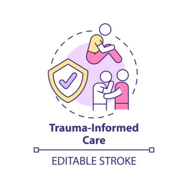 Trauma informed care concept icon. Patient healing. Mental health trend abstract idea thin line illustration. Isolated outline drawing. Editable stroke. Arial, Myriad Pro-Bold fonts used