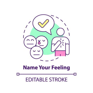 Duygu konsepti ikonunu söyle. Duygu anlayışı. Zihinsel sağlık kavramının geliştirilmesi ince çizgi çizimi. İzole bir taslak çizim. Düzenlenebilir felç. Arial, Myriad Pro-Kalın yazı tipleri