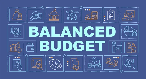 Balanced Budget Word Concepts Blue Banner Financial Planning Infographics Icons — Archivo Imágenes Vectoriales