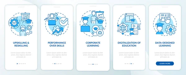 High Demand Skills Development Blue Onboarding Mobile App Screen Walkthrough — ストックベクタ