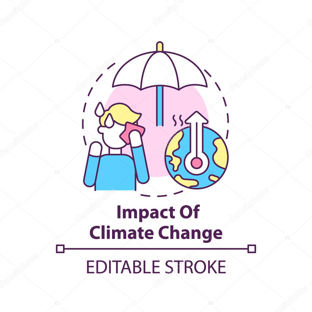 Impact of climate change concept icon. Weather and mental state. Trend in psychology abstract idea thin line illustration. Isolated outline drawing. Editable stroke. Arial, Myriad Pro-Bold fonts used