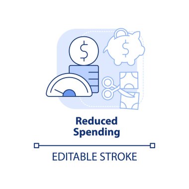 Açık mavi konsept ikonu harcamayı azalttı. Harcamalar azalıyor. Bütçe gereksinimi soyut fikir ince çizgi çizimi. İzole bir taslak çizim. Düzenlenebilir felç. Arial, Myriad Pro-Kalın yazı tipleri