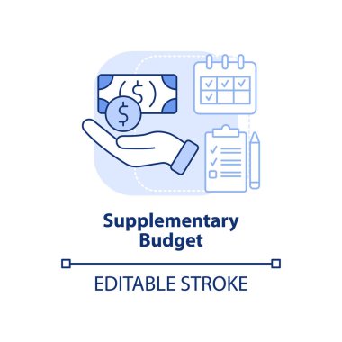 Supplementary budget light blue concept icon. Additional program. Budgeting type abstract idea thin line illustration. Isolated outline drawing. Editable stroke. Arial, Myriad Pro-Bold fonts used