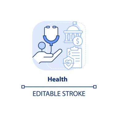Sağlık ışığı mavi konsept simgesi. Sağlık hizmetleri. Federal destek. Harcamalar soyut fikir ince çizgi çizimi. İzole bir taslak çizim. Düzenlenebilir felç. Arial, Myriad Pro-Kalın yazı tipleri