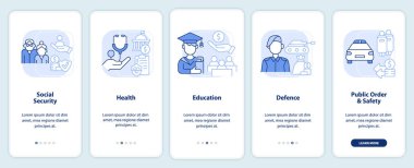 Bütçe harcamaları seyyar uygulama ekranında açık mavi renkte. Çizgisel kavramlarla dolu 5 aşamalı grafik talimatları. UI, UX, GUI şablonu. Kullanılan sayısız Pro-Kalın, Düzenli yazı tipleri