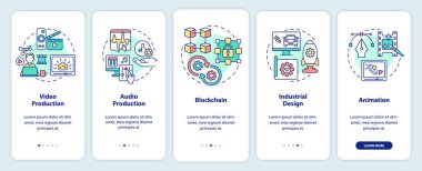 Mobil uygulama ekranında serbest çalışmak için talep becerileri. Üretim 5 aşamalı grafik talimatları sayfaları doğrusal kavramlarla birlikte. UI, UX, GUI şablonu. Kullanılan sayısız Pro-Kalın, Düzenli yazı tipleri
