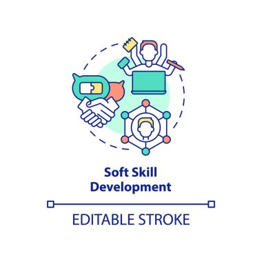Yumuşak beceri geliştirme konsepti ikonu. Ek beceri gerektiren soyut fikir ince çizgi çizimi. Zaman yönetimi. İzole bir taslak çizim. Düzenlenebilir felç. Arial, Myriad Pro-Kalın yazı tipleri