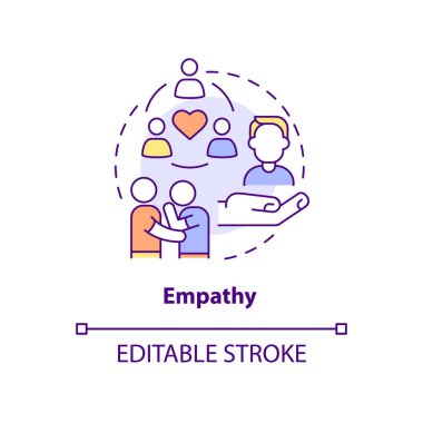 Empati konsepti ikonu. Kariyer başarısı için yumuşak beceri soyut fikir ince çizgi çizimi. Duygularımızı ve hislerimizi paylaşıyoruz. İzole bir taslak çizim. Düzenlenebilir felç. Arial, Myriad Pro-Kalın yazı tipleri