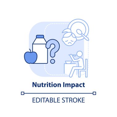 Beslenme etkisi açık mavi konsept ikonu. Akıl sağlığı için diyet. Psikolojideki eğilim soyut fikir ince çizgi çizimi. İzole bir taslak çizim. Düzenlenebilir felç. Arial, Myriad Pro-Kalın yazı tipleri