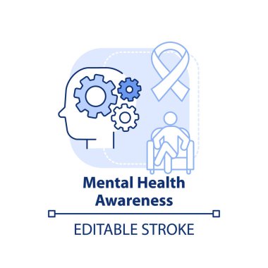Zihinsel sağlık farkındalığı açık mavi kavram ikonu. Psikolojik bir sorun. Davranışsal soyut fikir ince çizgi çizimi. İzole bir taslak çizim. Düzenlenebilir felç. Arial, Myriad Pro-Kalın yazı tipleri