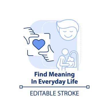 Günlük hayatta bir anlam bul açık mavi konsept simgesi. Zihinsel sağlık kavramının geliştirilmesi ince çizgi çizimi. İzole bir taslak çizim. Düzenlenebilir felç. Arial, Myriad Pro-Kalın yazı tipleri