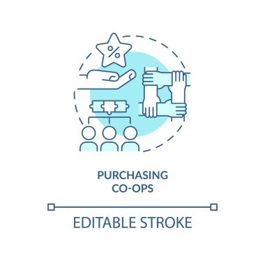 Kooperatif turkuaz konsept ikonu satın almak. Daha iyi ürünler ve daha düşük fiyatlar sağlanması fikri soyut ince çizgi çizimi. İzole bir taslak çizim. Düzenlenebilir felç. Arial, Myriad Pro-Kalın yazı tipleri