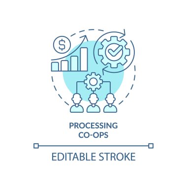 Kooperatif turkuaz konsept ikonu işleniyor. Teçhizatın ortaklaşa mülkiyeti soyut fikir ince çizgi çizimi. İzole bir taslak çizim. Düzenlenebilir felç. Arial, Myriad Pro-Kalın yazı tipleri