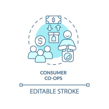 Tüketici kooperatifleri turkuaz konsept simgesi. Müşterileri birleştirmek soyut fikirler gerektirir ince çizgi çizimi. Üyelerin ihtiyaçları. İzole bir taslak çizim. Düzenlenebilir felç. Arial, Myriad Pro-Kalın yazı tipleri