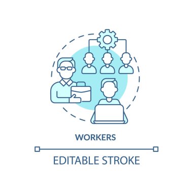 Workers turquoise concept icon. Category of cooperative members abstract idea thin line illustration. Business operations. Isolated outline drawing. Editable stroke. Arial, Myriad Pro-Bold fonts used