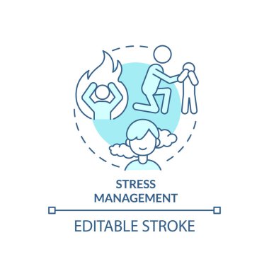 Stres yönetimi turkuaz konsept simgesi. Aile ilişkileri soyut fikirlerin ince çizgi çizimlerine önem verir. İzole bir taslak çizim. Düzenlenebilir felç. Arial, Myriad Pro-Kalın yazı tipleri