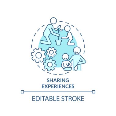 Turkuaz konsept ikonu paylaşımı. Aile ilişkileri soyut fikirlerin ince çizgi çizimlerine önem verir. İzole bir taslak çizim. Düzenlenebilir felç. Arial, Myriad Pro-Kalın yazı tipleri