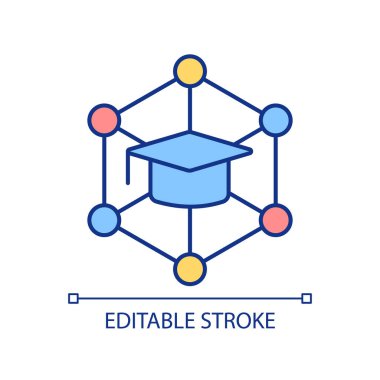 Üniversite öğrencisi RGB renk simgesi için fırsatları genişlet. Öğrenme tercihleri araştırılıyor. Çeşitli programlar. İzole vektör çizimi. Basit bir çizgi çizimi. Düzenlenebilir felç. Kullanılan Arial yazı tipi