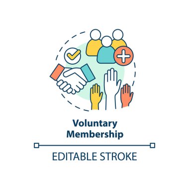 Gönüllü üyelik kavramı simgesi. Kooperatif prensip soyut fikir ince çizgi çizimi. Toplumun bir üyesi olmak. İzole bir taslak çizim. Düzenlenebilir felç. Arial, Myriad Pro-Kalın yazı tipleri