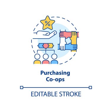 Kooperatif konsepti ikonu satın almak. Daha iyi ürünler ve daha düşük fiyatlar sağlanması fikri soyut ince çizgi çizimi. İzole bir taslak çizim. Düzenlenebilir felç. Arial, Myriad Pro-Kalın yazı tipleri