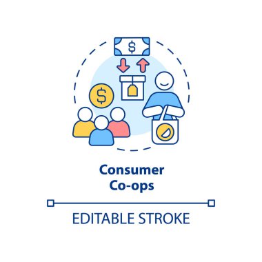 Tüketici kooperatif konsepti ikonu. Müşterileri birleştirmek soyut fikirler gerektirir ince çizgi çizimi. Üyelerin ihtiyaçları karşılanıyor. İzole bir taslak çizim. Düzenlenebilir felç. Arial, Myriad Pro-Kalın yazı tipleri