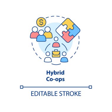 Melez kooperatif konsepti ikonu. İşçi-tüketici kooperatifi soyut fikir ince çizgi çizimi. Sermayeye daha çok erişim. İzole bir taslak çizim. Düzenlenebilir felç. Arial, Myriad Pro-Kalın yazı tipleri
