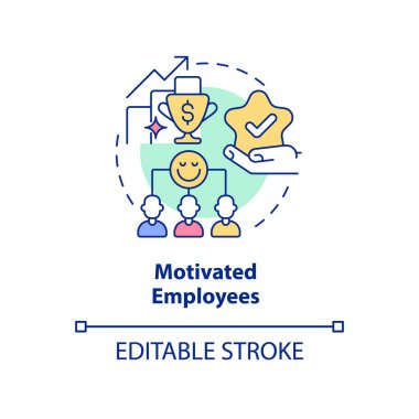 Motive edilmiş çalışanlar konsept simgesi. Kooperatif toplum soyut fikir ince çizgi illüstrasyonundan yararlanır. İşçilerin nişanı. İzole bir taslak çizim. Düzenlenebilir felç. Arial, Myriad Pro-Kalın yazı tipleri